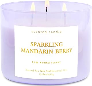 Sparkling Mandarin Berry 3-Wick Soy Candle | 15.8 oz Large Summer Candle for Home | Citrus Berry Scented Candles for Women | Clean Long-Lasting Burn | Gift Ready