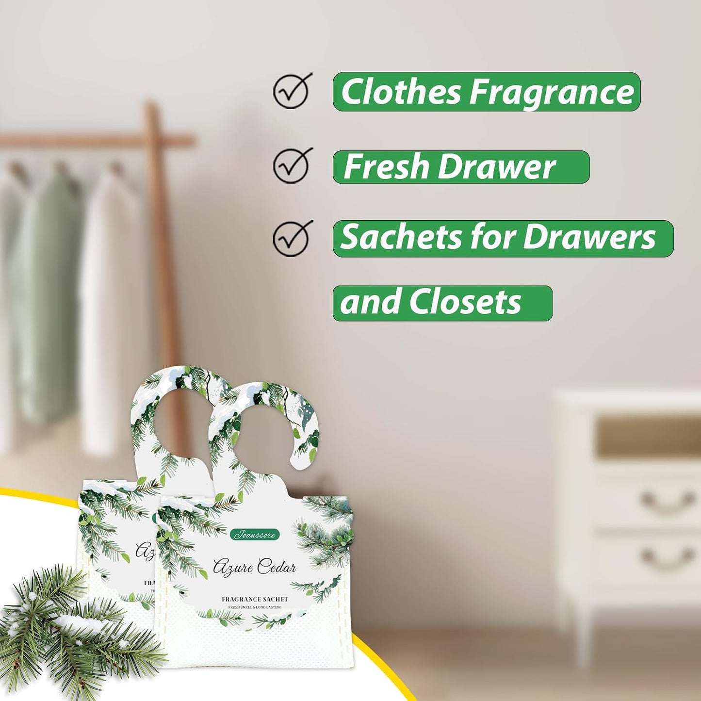 15 Packs Scented Sachets Bag for Drawers and Closets, Home Fragrance Sachet, Long-Lasting Hanging Closet Deodorizer Smell Goods for House (Azure Cedar)