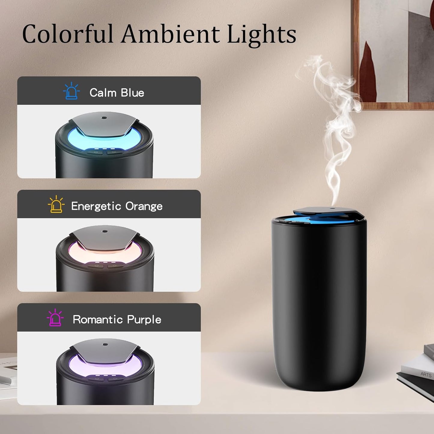 Waterless Car Essential Oil Diffuser, Premium Aluminum Alloy Cold-Air Atomizing Scent Machine Aromatherapy for Home/Office, Rechargeable, Smart Vibration Sensor, 3 Ambient Lights, Mess-Free - Titanium