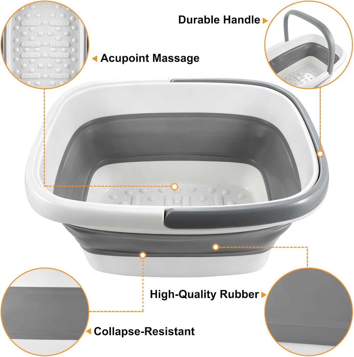 Collapsible Foot Bath Soak Tub with Massage Acupoints, 15L Foot Soaking Tub Feet Massager for Spa Health Care Pedicure, Plastic Wash Basin Foot Bucket with Handle for Trip Camping, Gifts for Women Men