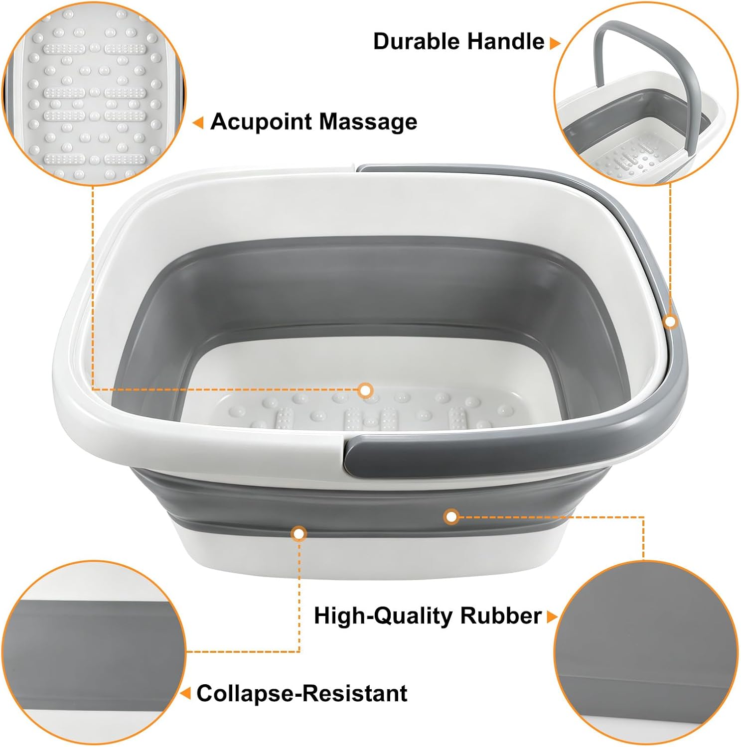 Collapsible Foot Bath Soak Tub with Massage Acupoints, 15L Foot Soaking Tub Feet Massager for Spa Health Care Pedicure, Plastic Wash Basin Foot Bucket with Handle for Trip Camping, Gifts for Women Men