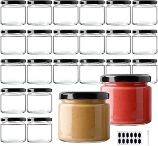 24Pack 5oz Glass Jars with Lids, 150ml Clear Small Mason Jars with 24 Stickers, Mini Canning Jar for Jam, Jelly, Honey, Pickles, Spice