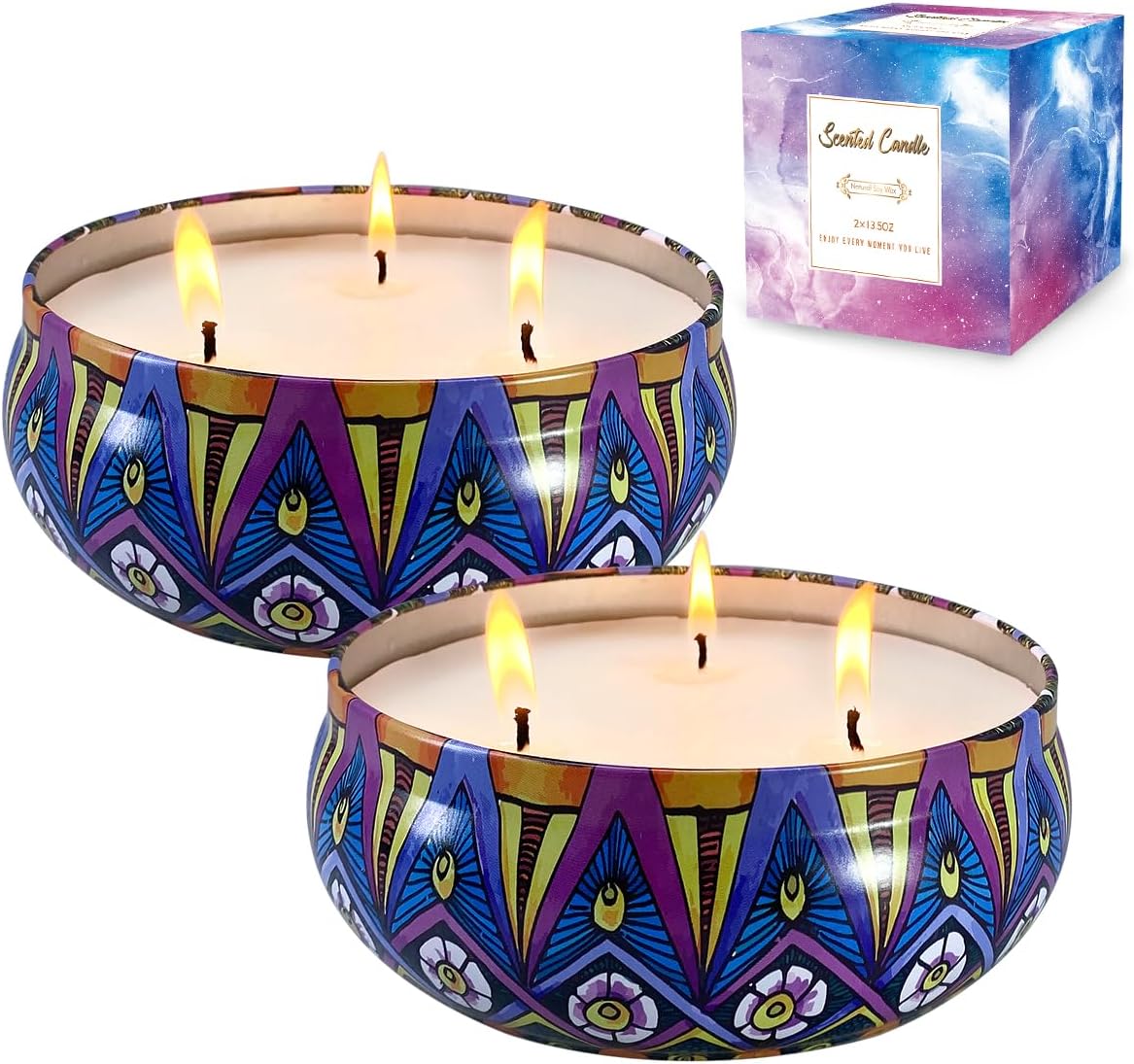 Citronella Candles, Indoor & Outdoor Large Candles, Long Burning 3-Wick Candles 13.5 OZ Set of 2, Pure Essential Oil, Natural Soy Wax Candle Bulk