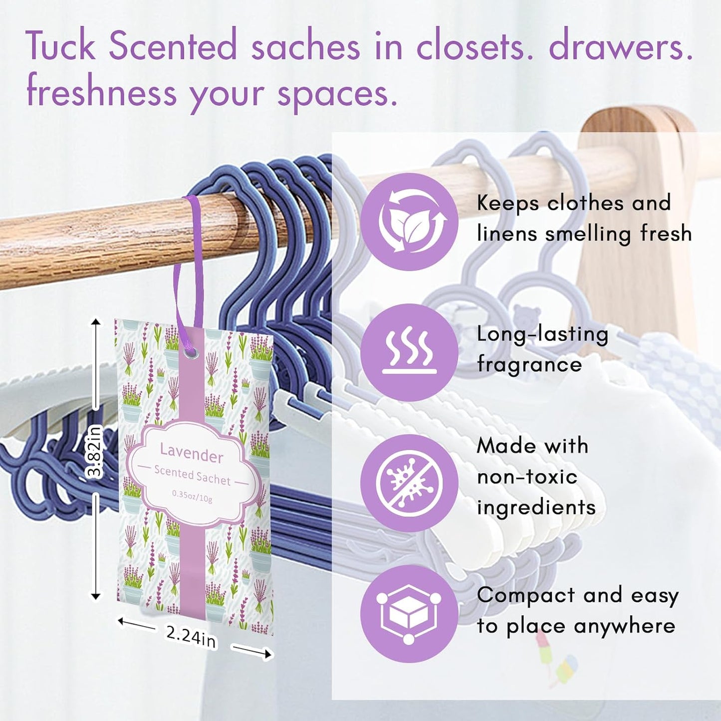 SCENTORINI Lavender Sachets for Drawers and Closets, Long-Lasting Sachets Bags, Pack of 14, Home Fragrance Sachet for Wardrobe, Closet, Drawer, Suitcases, Handbags,
