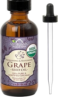 US Organic Grape Seed Oil, USDA Certified Organic, 100% Pure & Natural, Cold Pressed Virgin, Unrefined, in Amber Glass Bottle w/Glass Eyedropper for Easy Application (2 oz (56 ml))
