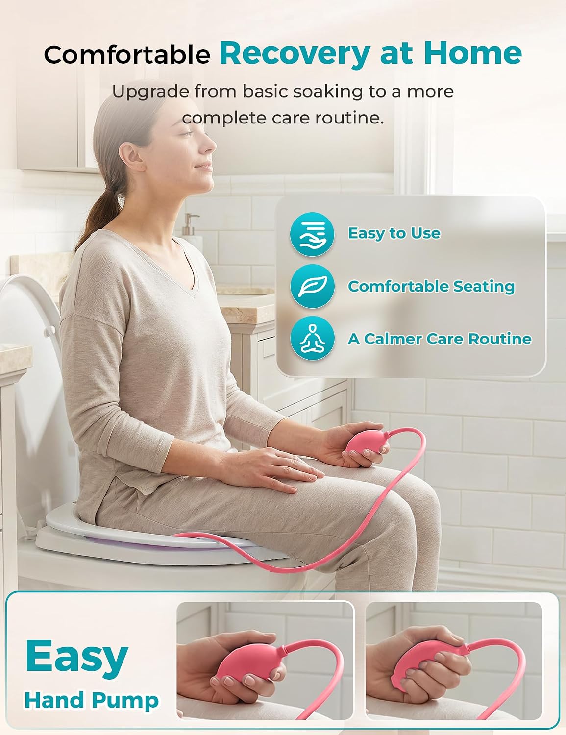 Pochik Sitz Bath for Toilet Seat Hemorrhoids and Postpartum Care, Yoni Steam Seat, Perineal Soaking, Collapsible, Flusher Hose, Drain Holes, Wider Seating Area - Magenta