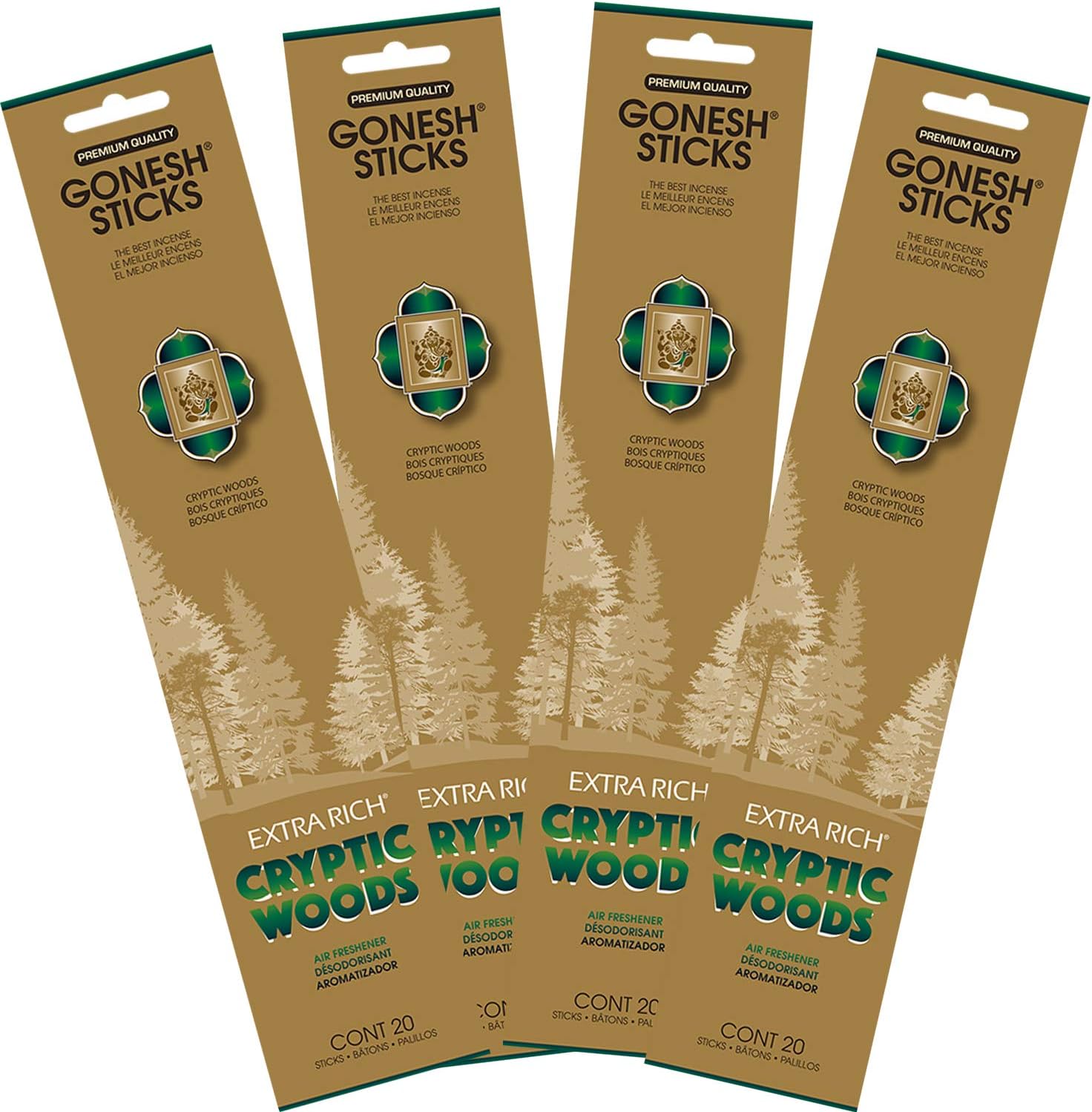 Gonesh - Extra Rich Scented Incense Sticks - Non-Toxic 10” Slow Burn Aromatic Sticks - Cryptic Woods - 80 Pack