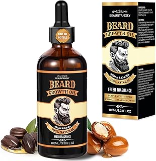 Beard Growth Oil for Men, 100% Natural Beard Oil with Argan Oil, Jojoba Oil, Castor Oil - 3.38 FL/100ML Fresh Fragrance Beard Conditioner Softens, Nourishes,Strengthens, Promotes Beard Growth
