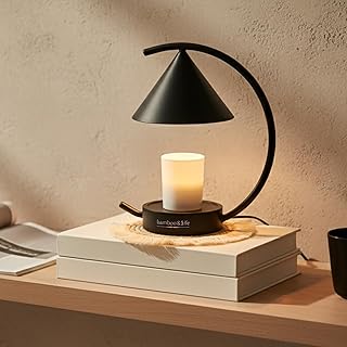Moonlit TouchOn Candle Warmer,Eco-Luxury 5-Pc Gift Set incl. Fringe Mat&Wax Dish,Authentic Japan Design,Touch Dimmer,Real Bamboo Base,UL&ETL Certified,US Brand,Birthday&Housewarming Gift