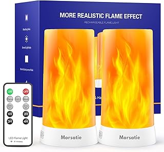 Upgraded LED Flame Light, Rechargeable Flame Lamp with Remote & Timer, 4 Modes Upside-Down Effect, Waterproof Battery Operated Dimmable Flameless Candles for Camping Indoor Outdoor Decor, 2 PCS