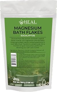 H.E.A.L. Magnesium Bath Flakes with Eucalyptus Essential Oil- 7oz for Respiratory Wellness & Relaxation