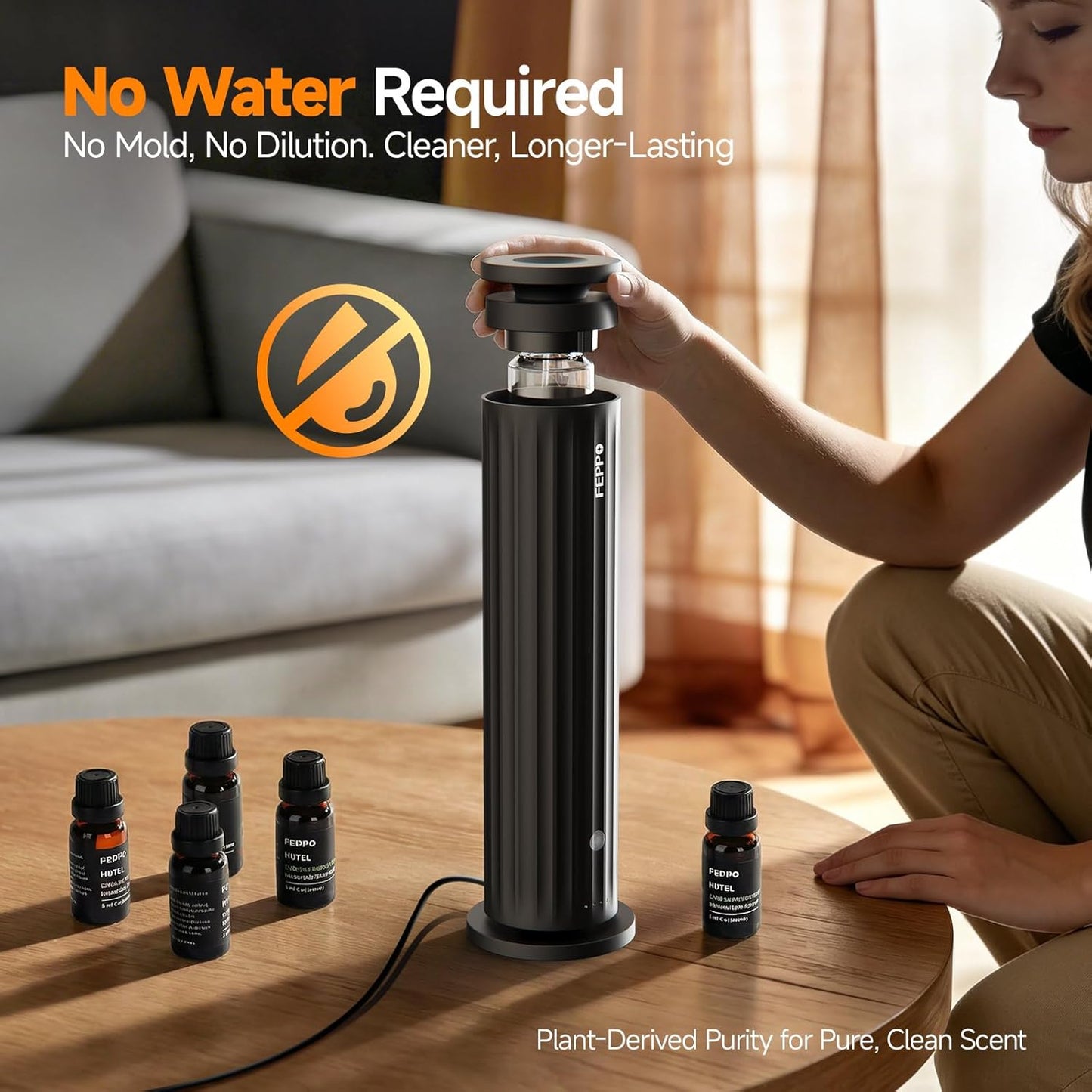FEPPO Waterless Diffuser – Diffuser for Home, Hotel, Office | Essential Oil Diffuser Starter Kit with 5×20mL Hotel Scent Oils, 6 Scent Levels, 4 Timer Modes, Quiet Diffuser, 1000+ Sq Ft
