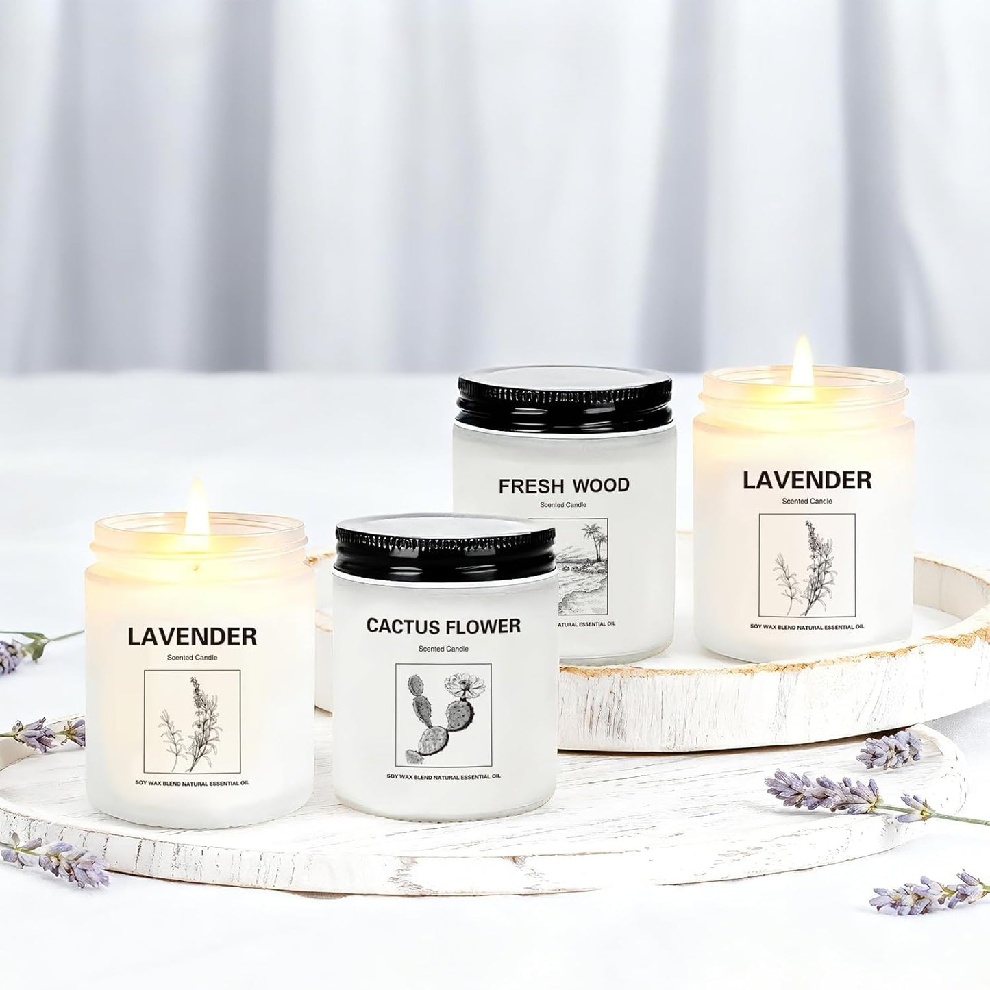 Scented Candles for Home,4 Pack Soy Candle Gift Set with 4 Fragrance Scents,Aromatherapy Lavender Floral & Wood Candles for Relaxation,Long Lasting Spa Candles for Bedroom Bathroom Gifts for Women
