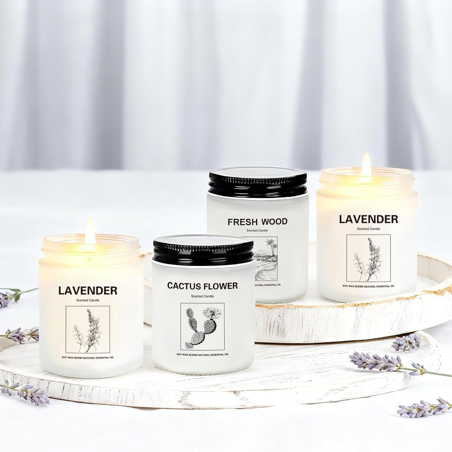 Scented Candles for Home,4 Pack Soy Candle Gift Set with 4 Fragrance Scents,Aromatherapy Lavender Floral & Wood Candles for Relaxation,Long Lasting Spa Candles for Bedroom Bathroom Gifts for Women