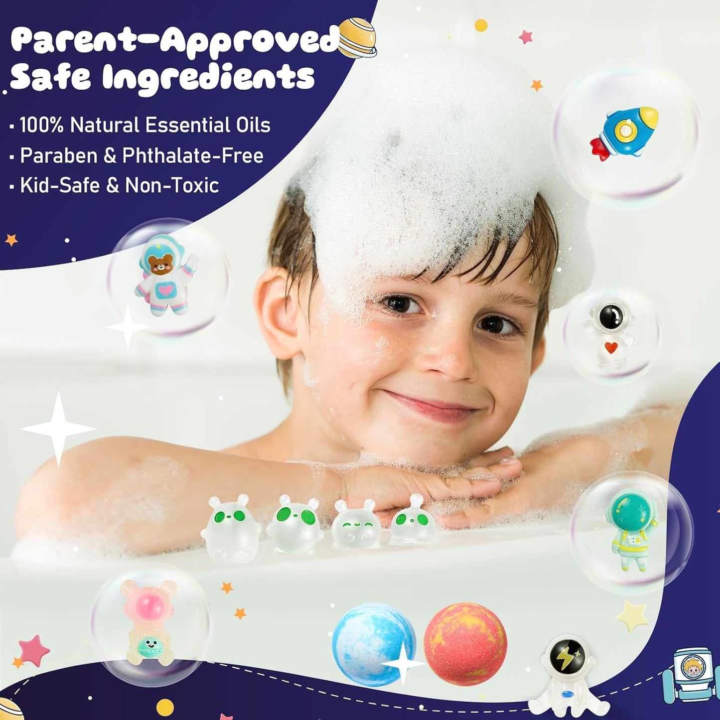 20 Pack Galaxy Bath Bombs for Kids with Space Explorer Toys, Cosmic Adventure Kids Bath Bombs with Astronauts, Rockets, Planets & Glow-in-The-Dark Aliens Inside,End-of-School Year Gifts