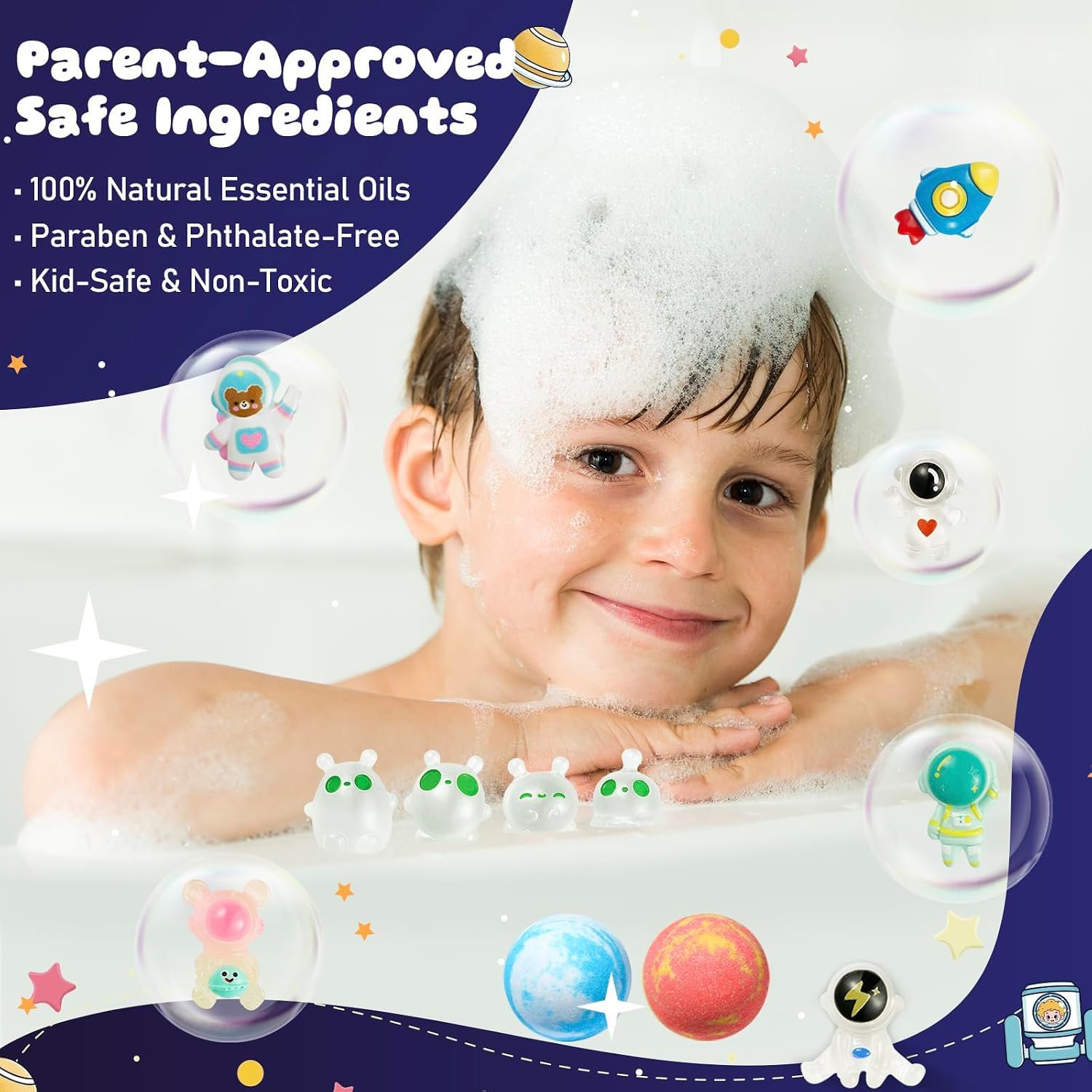 20 Pack Galaxy Bath Bombs for Kids with Space Explorer Toys, Cosmic Adventure Kids Bath Bombs with Astronauts, Rockets, Planets & Glow-in-The-Dark Aliens Inside,End-of-School Year Gifts