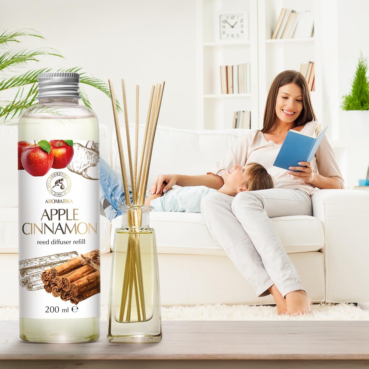 Reed Diffuser Refill Apple-Cinnamon 6.8Fl Oz - Room Fragrance with Cinnamon Essential Oil - Home Fragrance - Air Freshener - Aromatherapy - Spa - Home - Office - Club - Restaurant - Boutique