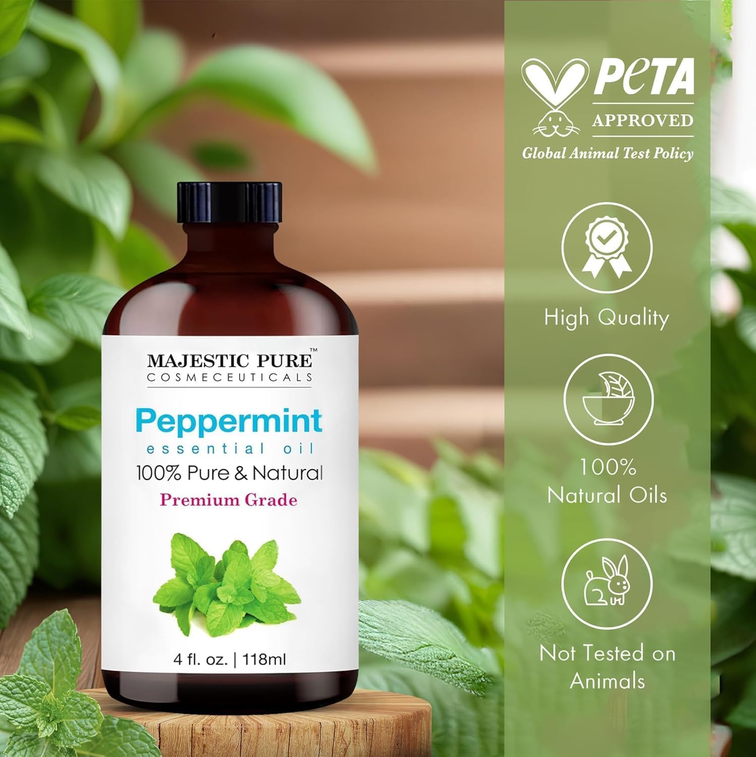 MAJESTIC PURE 100% Pure and Natural Peppermint Essential Oil with Glass Dropper | Premium Grade for Diffusers, Skin, Aromatherapy, Massage | 4 Fl Oz