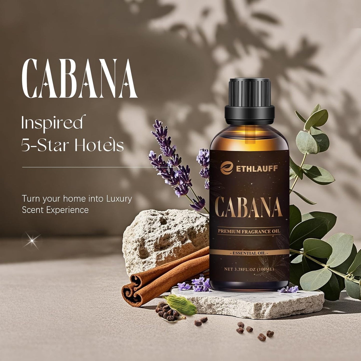 Cabana Hotel Diffuser Oil | Aromatherapy Fragrances Inspired by 5-Star Hotels | Luxurious Scents, Premium Fragrance Oil Blend for Waterless Diffusers and Crafting - 100ml, 3.38 fl oz