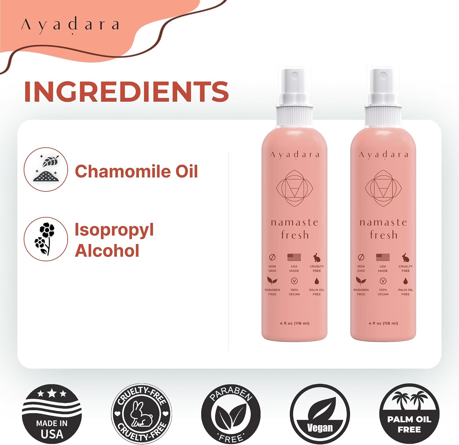Ayadara Namaste Bed & Linen Mist - Lavender Pillow Spray for Calm Sleep, 2000+ Uses