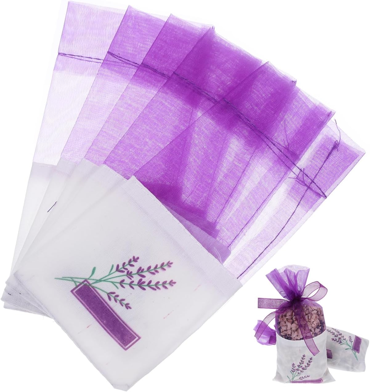 DOITOOL 25 Pack Lavender Sachet Bags 6.49X2.83 Inch Organza Fragrance Pouches with Ribbon for Home Fragrance Closet Freshener Jewelry Organizer Party Decoration