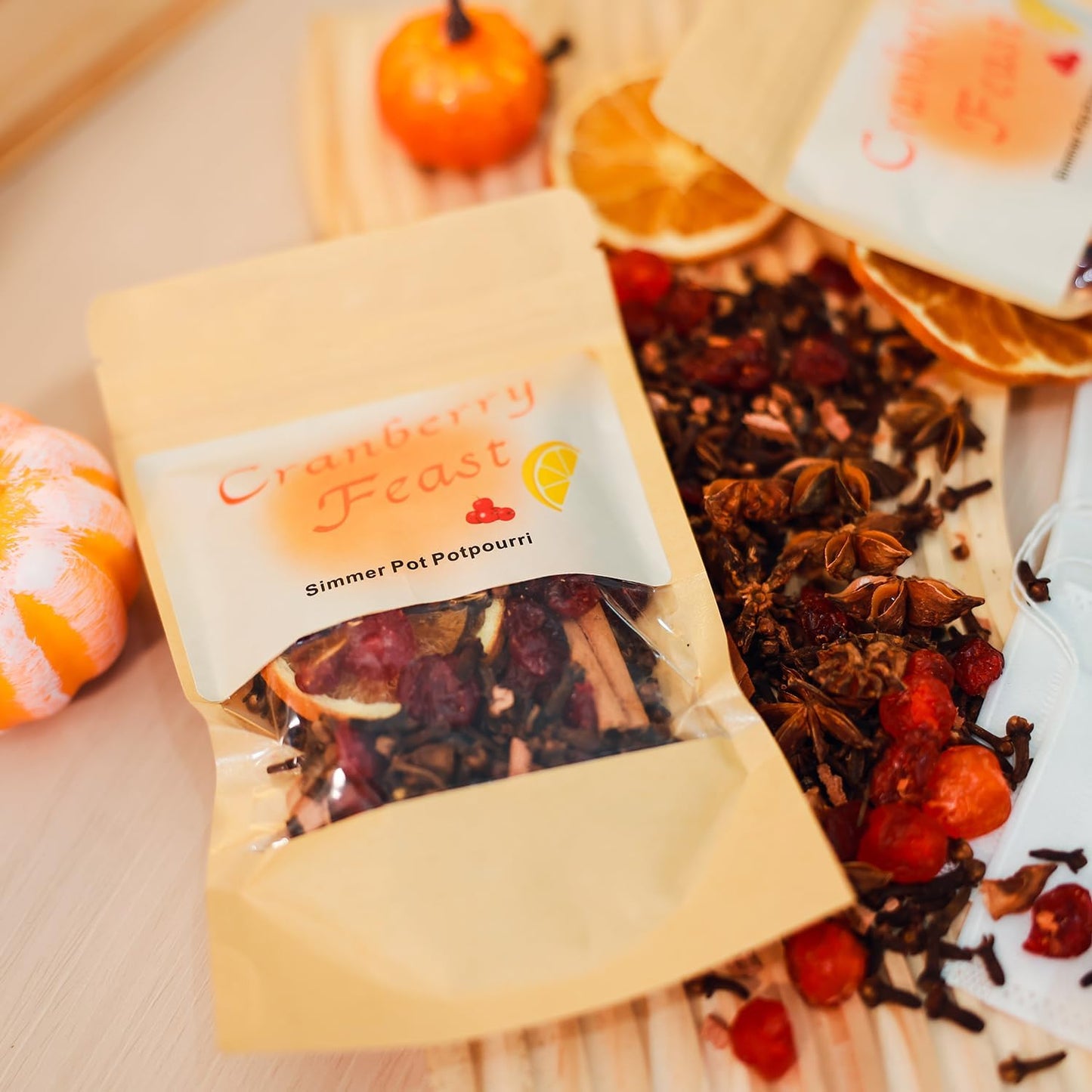Cranberry Feast Stovetop Potpourri Kit - Natural Home Fragrance Simmer Pot with Dried Orange Slices, Whole Cranberries, Cinnamon Sticks, Cloves & Cedar Wood - Cozy Autumn & Holiday Scent
