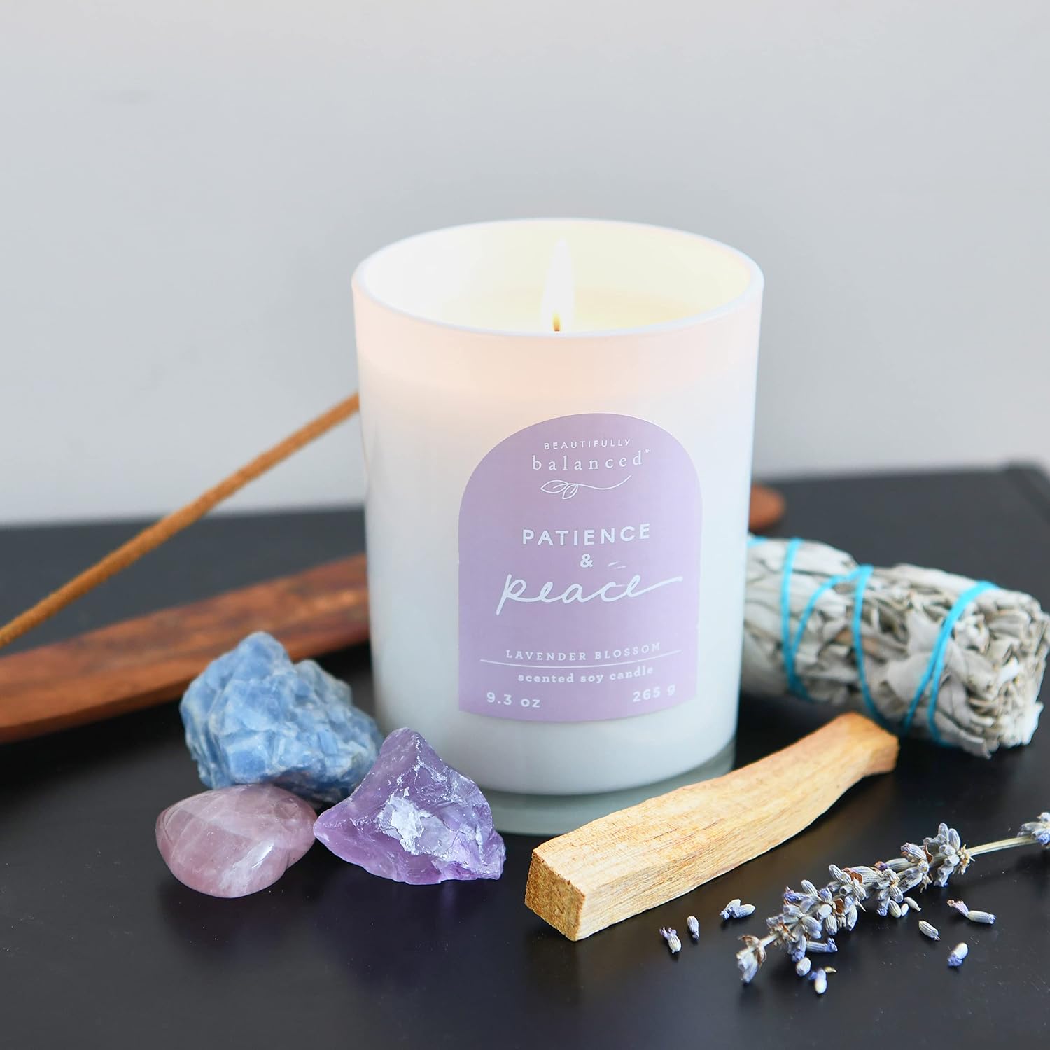 Scented Lidded Glass Soy Candle, Patience + Peace 9.3 oz.