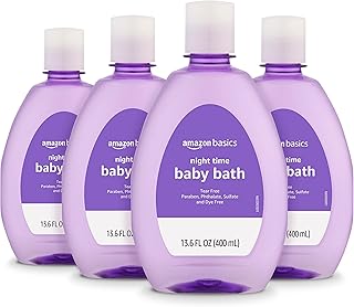 Amazon Basics Hypoallergenic Tear-Free Night-Time Baby Calming Bath, Soothing Aromas for Relaxing Bedtime Bath, 13.6 fl oz, 4-Pack (Previously Solimo)