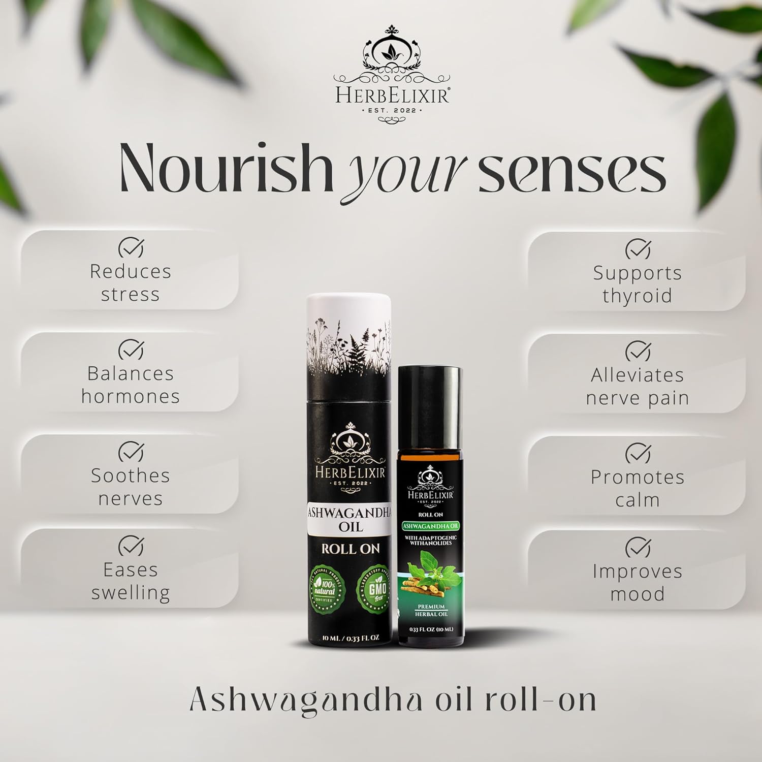 Ashwagandha Oil Roll-On (10ml) – Topical Adaptogenic Relief for Stress, Calm & Hormone Balance – Withanolides Aromatherapy Oil