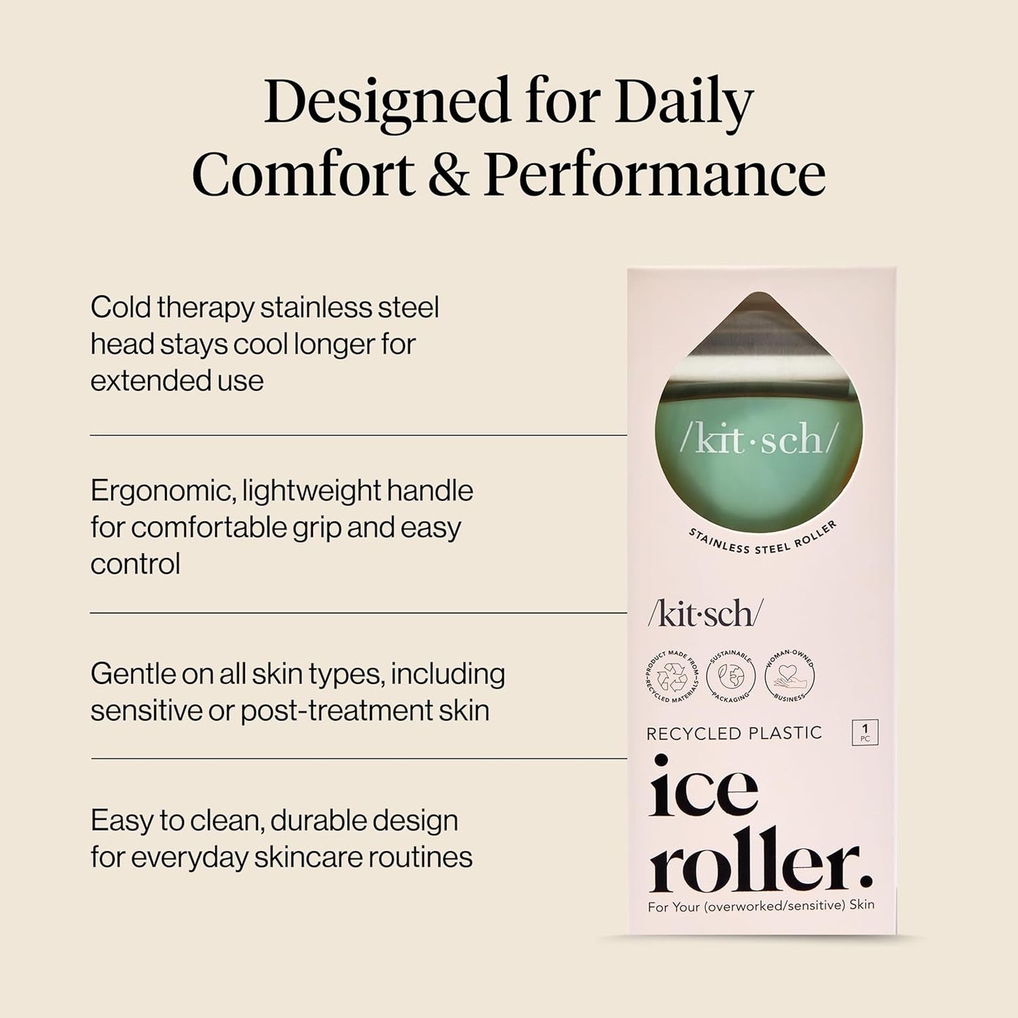 Kitsch Ice Roller for Face – Stainless Steel Ice Face Roller to Reduce Puffiness, Redness & Headaches – Cooling Facial Roller for Skin Care, Irritation Relief & Spa-Like Experience at Home - Mint