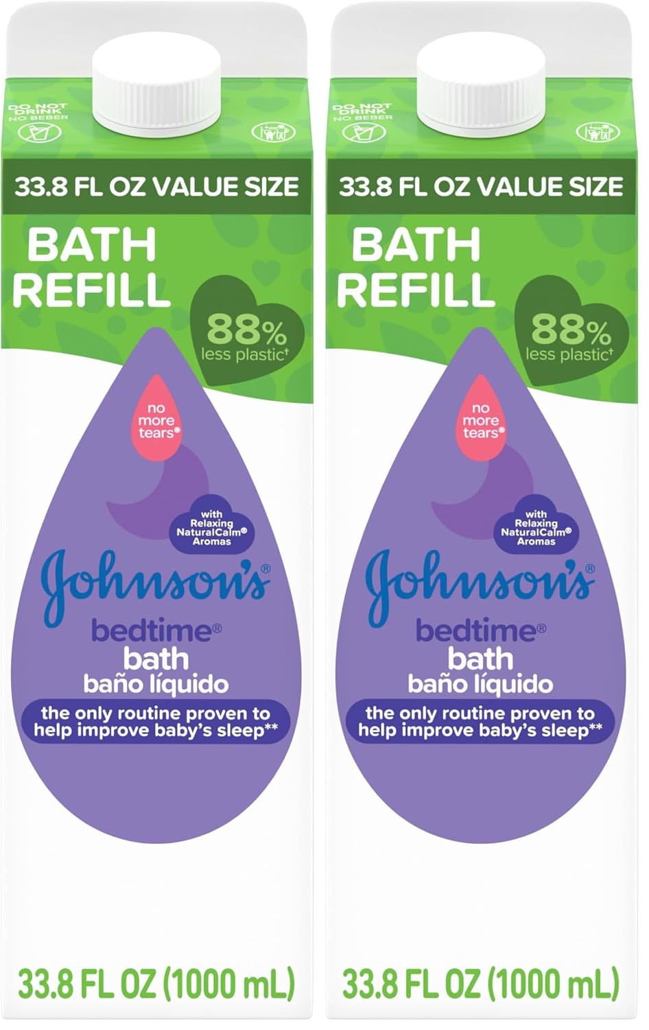 Johnson's Bedtime Bath with Relaxing & Soothing NaturalCalm Aromas, Hypoallergenic, Gentle & Tear-Free Nighttime Bubble Bath for Babies & Kids, Value Size Refill, 33.8 fl. Oz (Pack of 2)