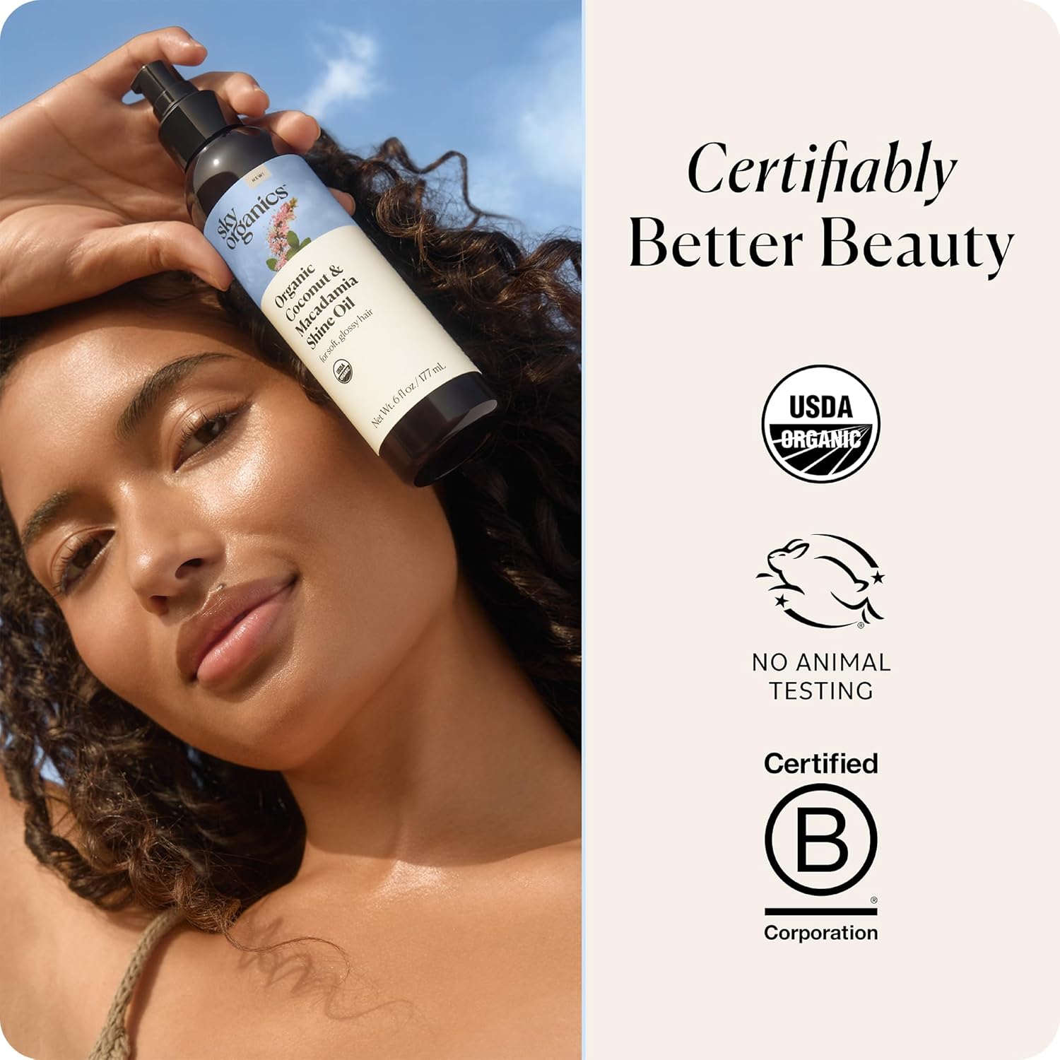 Sky Organics - Organic Coconut & Macadamia Shine Oil (6 fl oz/177 mL) Soft, Glossy, Hydrating Hair Oil - Organic Lavender, Sunflower, & Jojoba - Vegan, Cruelty Free, Hair Care with eBook