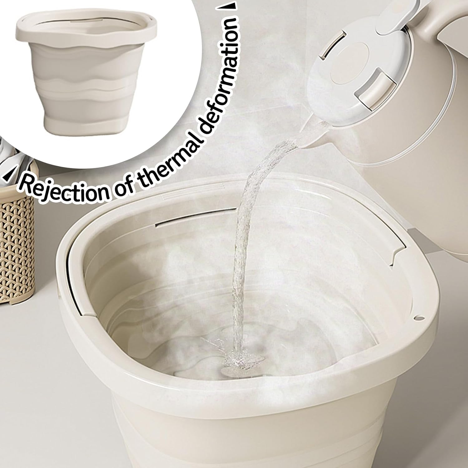 Folding Bucket, Water Bucket, 5L, 10L, Thick, Multi-Functional, Convenient, Foot Bath, Square, Stylish, Camping, Laundry, car wash, Foot Bath, Fishing (Beige-5L)