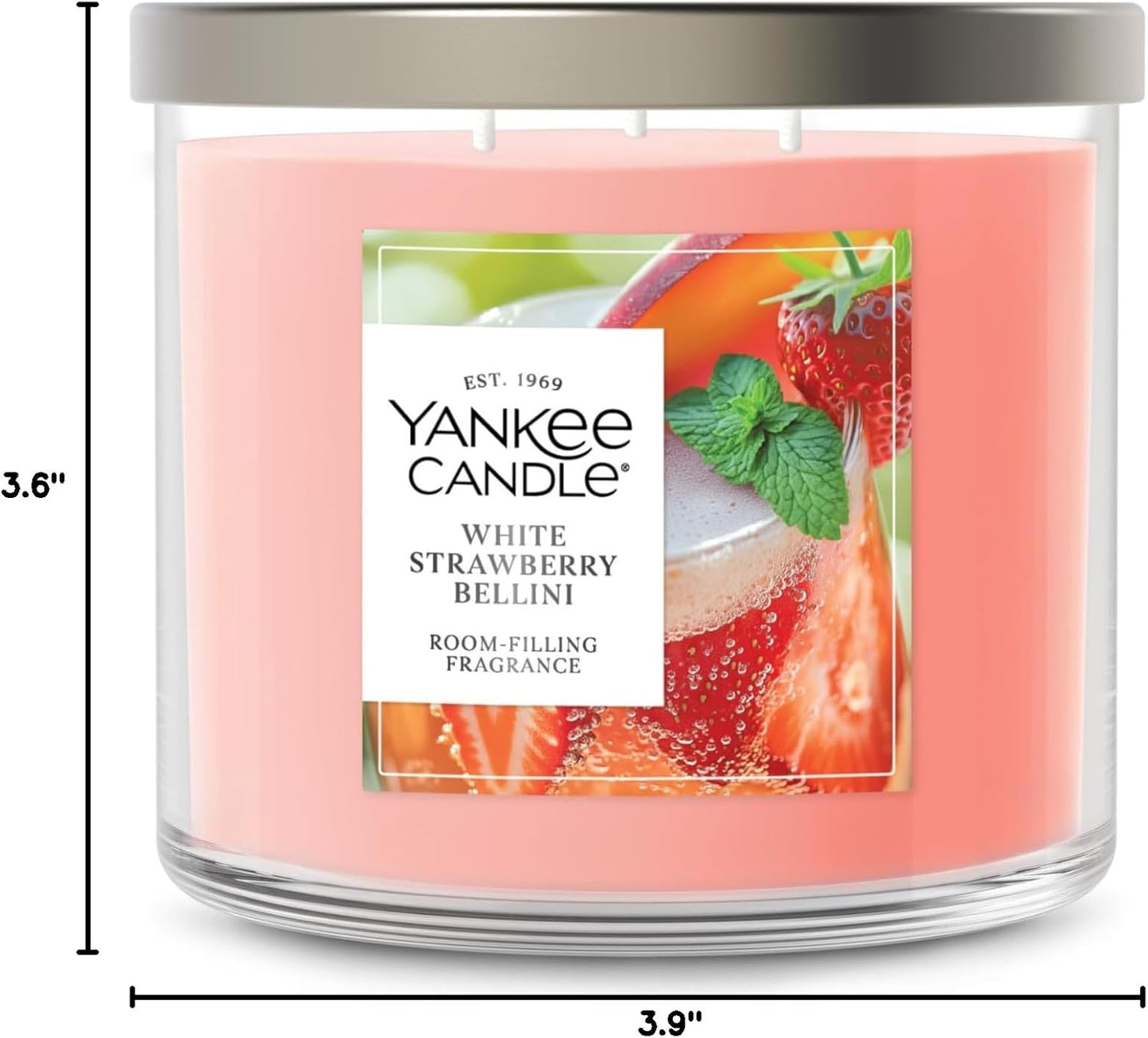 Yankee Candle White Strawberry Bellini Scented Candle, 14.5oz 3-Wick Candle Jar with up to 40 Hours Burn Time, Giftable