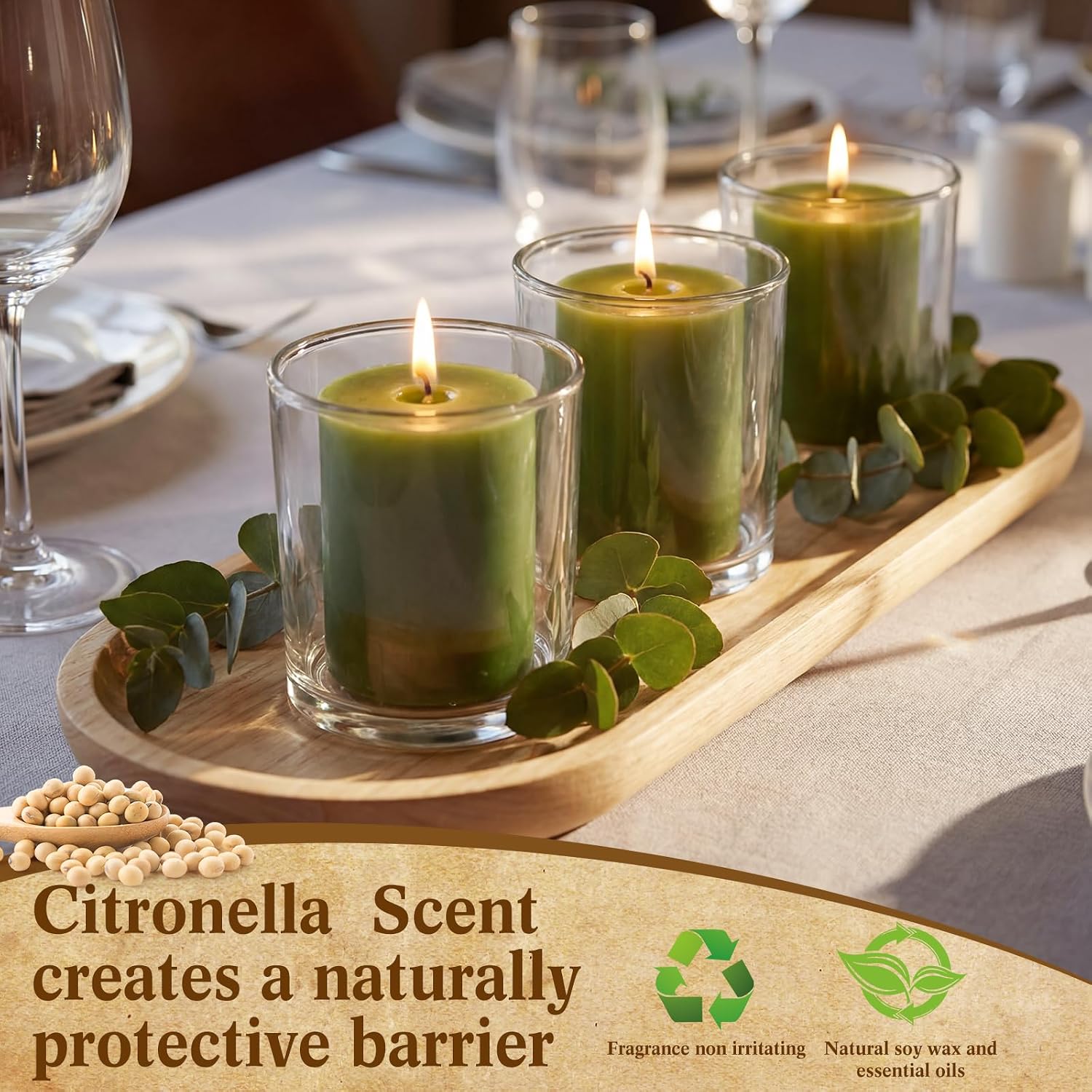 Lounsweer 6 Pcs 3 x 4 Inch Citronella Scented Pillar Candles Green Scented Candle for Home Indoor & Outdoor Use