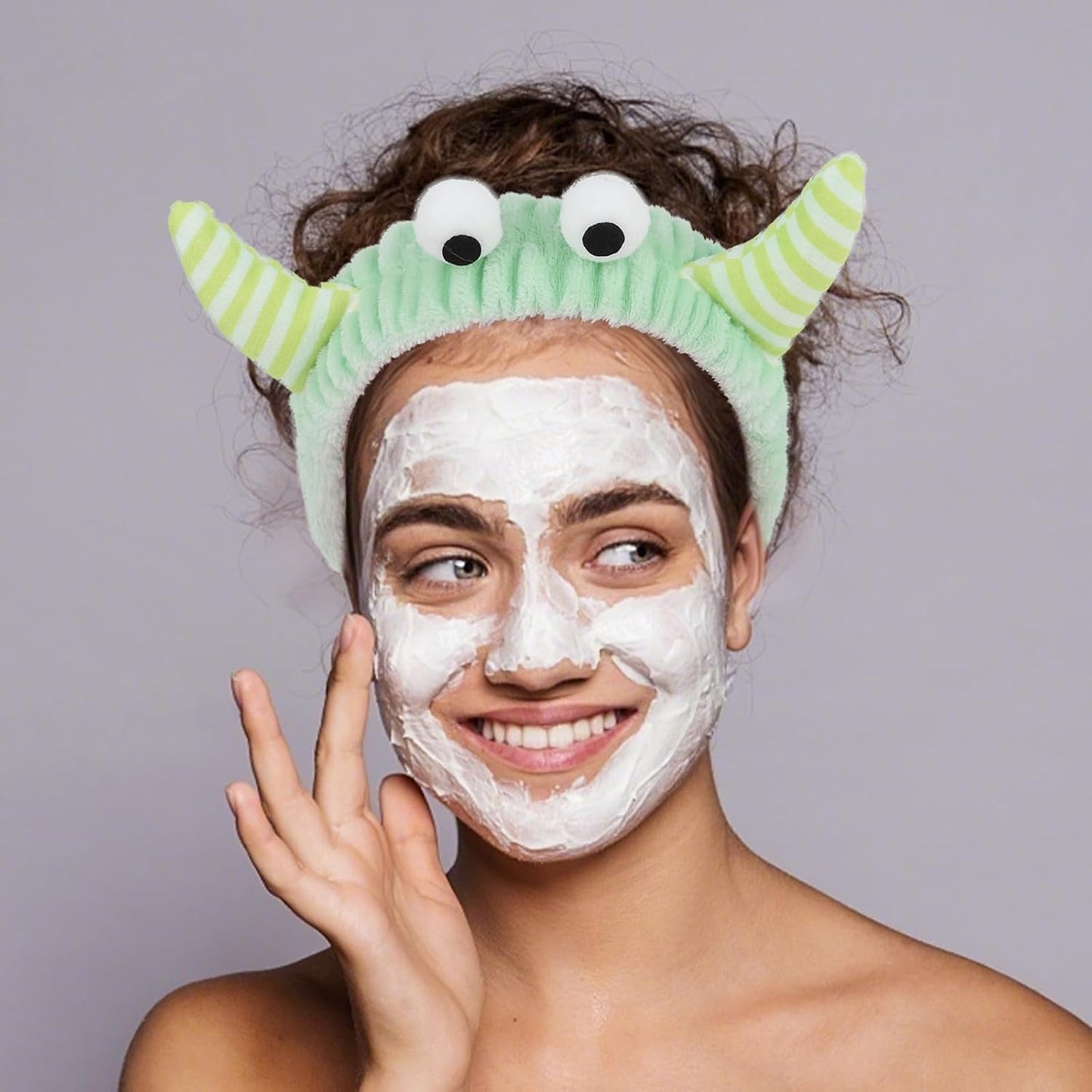 CAVETEE Monster Headband, Cute Soft Coral Fleece Spa Headbands for Washing Face Skincare Makeup Hair Accessories for Women