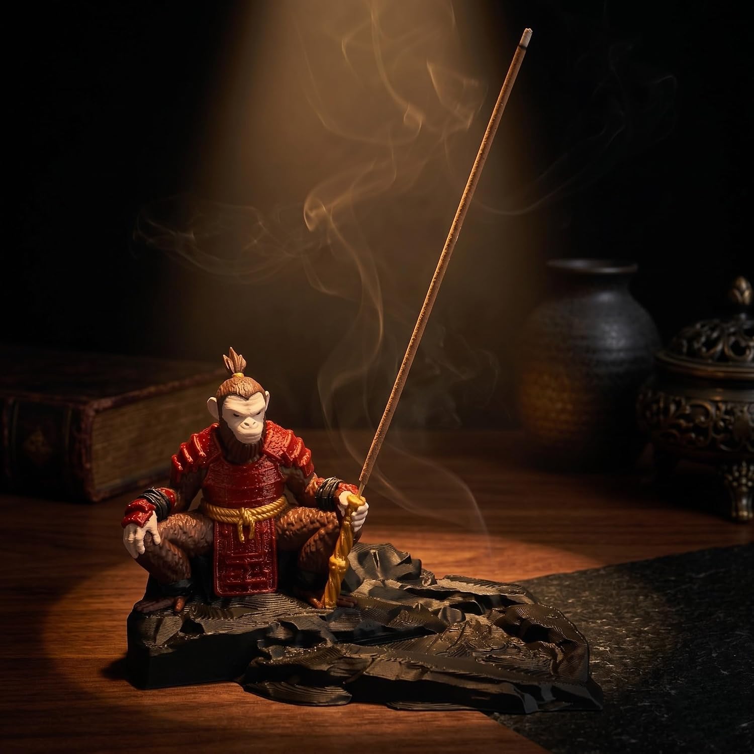 Sun Wukong Incense Holder for Sticks, Monkey King Figurine Ash Catcher, Decorative Incense Burner Statue, Chinese Mythology Zen Desk Decor for Home Office Shelf