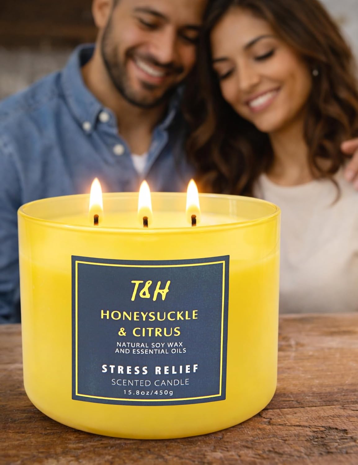 Honeysuckle Citrus Scented Soy Candle | Large 3-Wick Candle for Home, 15.8 oz | Fresh Floral Citrus Candle | Summer Candles for Women & Men | Thank You & Hostess Gifts for Women