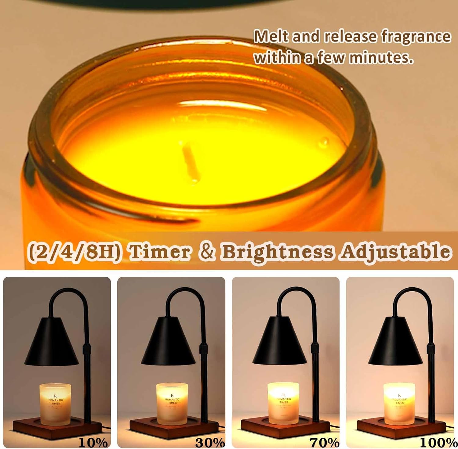 Modern Candle Warmer Lamp with Timer, Dimmable Candle Lamp Warmer, Mothers Day Birthday Gifts for Women Men, Black Candle Warmer, Adjustable Candle Light Warmer, Cozy Living Room Bedroom Home Decor