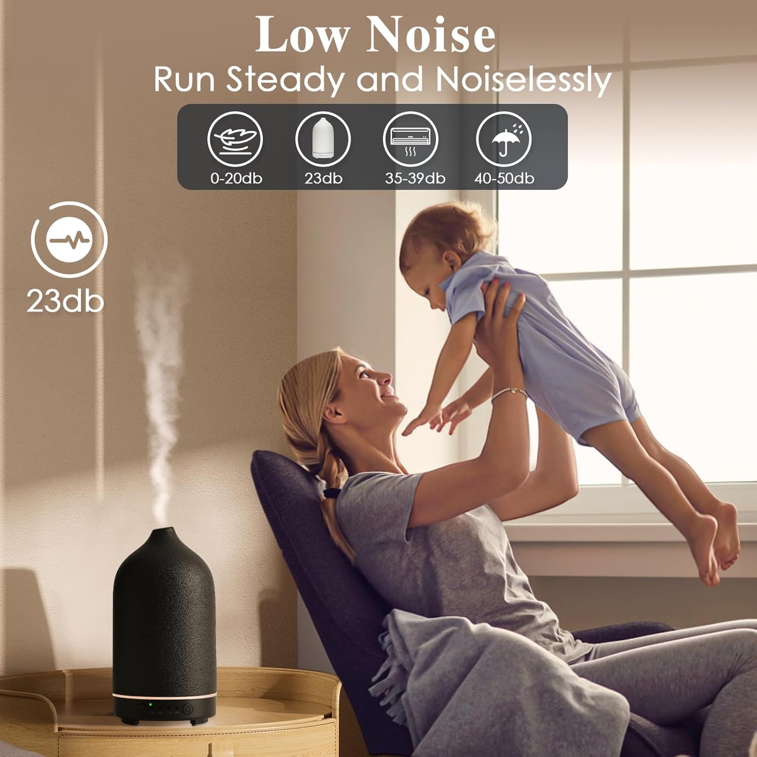 Diffuserlove Ceramic Essential Oil Diffuser Aromatherapy Diffusers for Home Bedroom Air Stone Diffuser Black Base