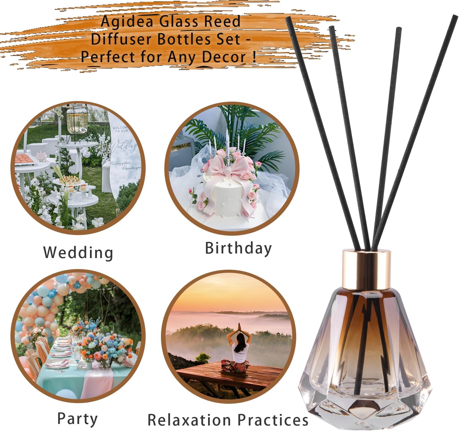 4PCS Empty Reed Diffuser Bottles,60ML/2.1Oz Glass Refillable Fragrance Set Diamond Shape with 20pcs Reeds Sticks & Gold Caps & Rubber Plug & Funnels for DIY Essential Oil