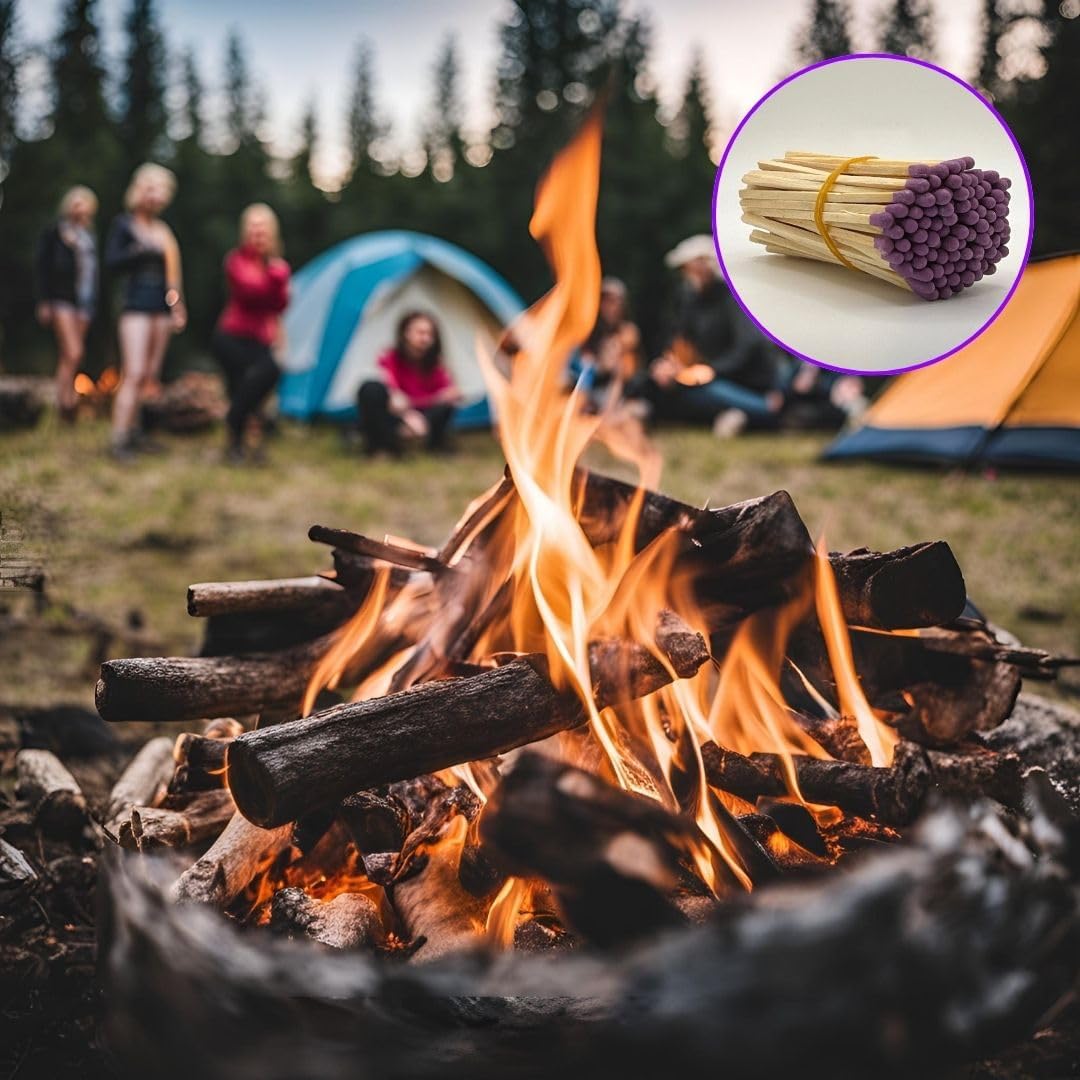 Premium Long Wood Bulk Safety Matches, 200 Count, for Candles, Campfires, Grills, 4 inch Purple Tip, Striking Stickers Included, Cute Decorative Matches for Home, Gifts, Events (Purple, 200)