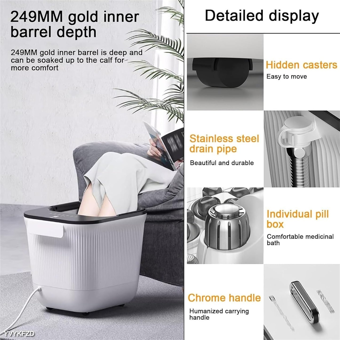 Foot Spa Bath Massager with Heat， Portable Foot Soak Tub with Lid Heat Temperature Control Bubbles