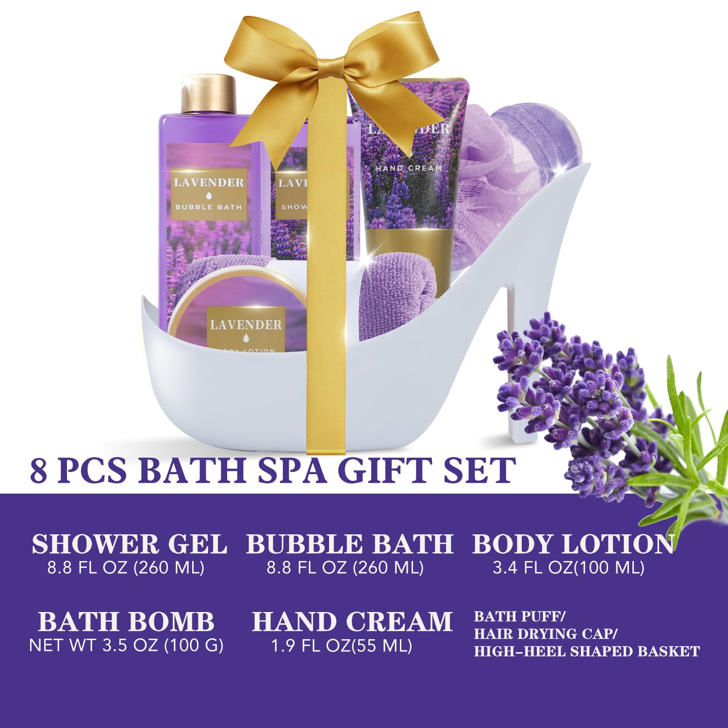 Spa Luxetique Gifts for Women 8pcs Relaxing Lavender Gift Set for Women High Heel Spa Gift for Womens Birthday Gifts for Womens Mom Grandma Teacher Nurse