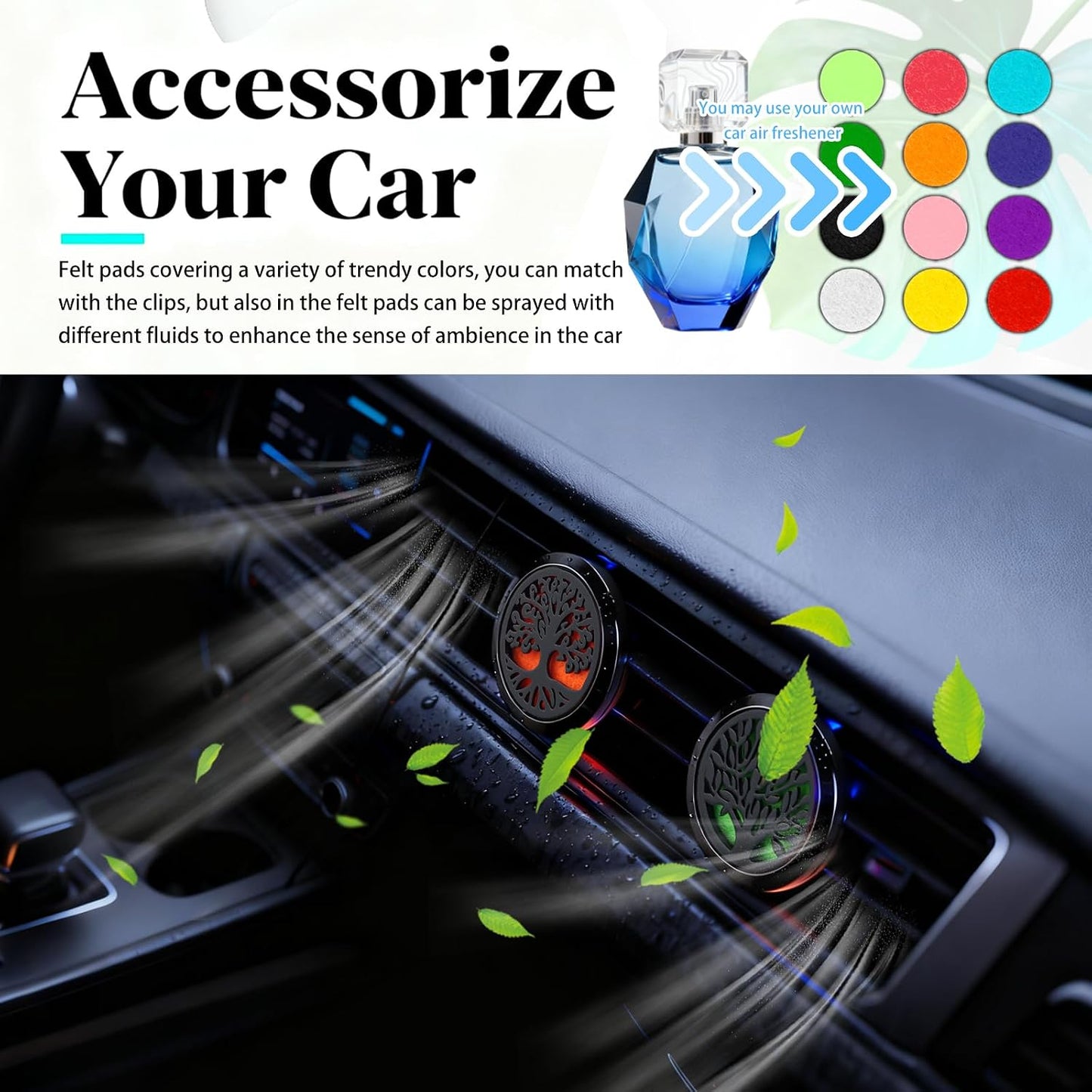 2PCS 30mm Tree of Life Car Essential Oil Diffuser Vent Clip,Stainless Steel Car Diffusers for Essential Oils as Decoration with 12 Felts,Stylish Essentials Oil Cars Diffuser Vent Clips