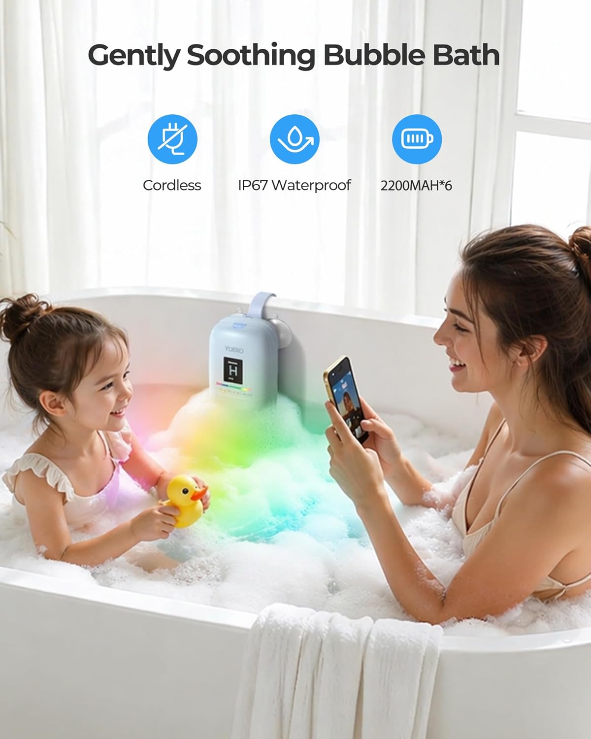Bath Jets for Tub, Bath Jet or Bubble Mode with 3 Adjustable Speeds, Cordless Waterproof Portable Bathtub Accessories with Suction Cups & Strap, Home Spa Massage, Muscle Relax, Great Gift (Blue)