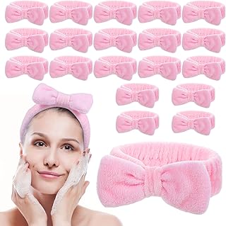 20 PCS Spa Headband Bulk, Pink Spa Headbands for Women, Hair Band for Washing Face Beauty Shower Skincare, Elastic Bowknot Make up Headband