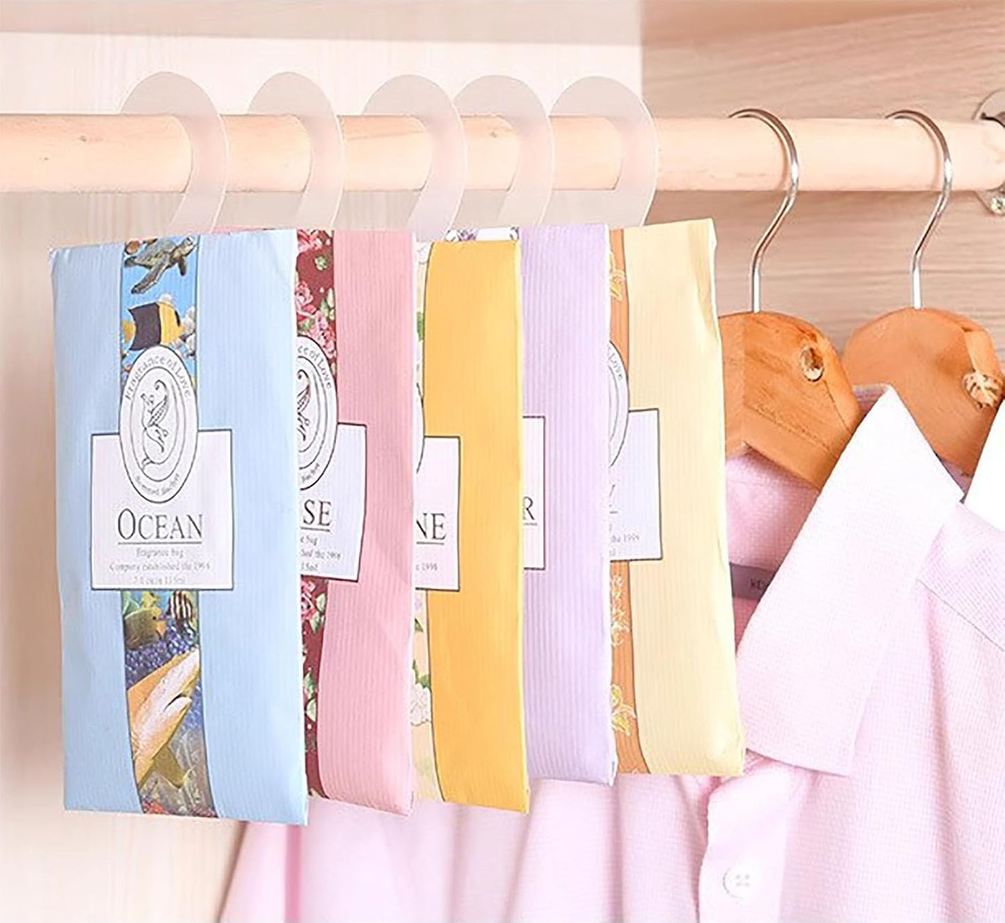 Rose Sachets, Fresh Scents Sachet Packets, Hanging Scent, Fragrance Bags for Drawers and Closets, Hanging Closet Air Freshener Scented Sachets Bags Drawer Deodorizers Home Fragrance, 8 Packs