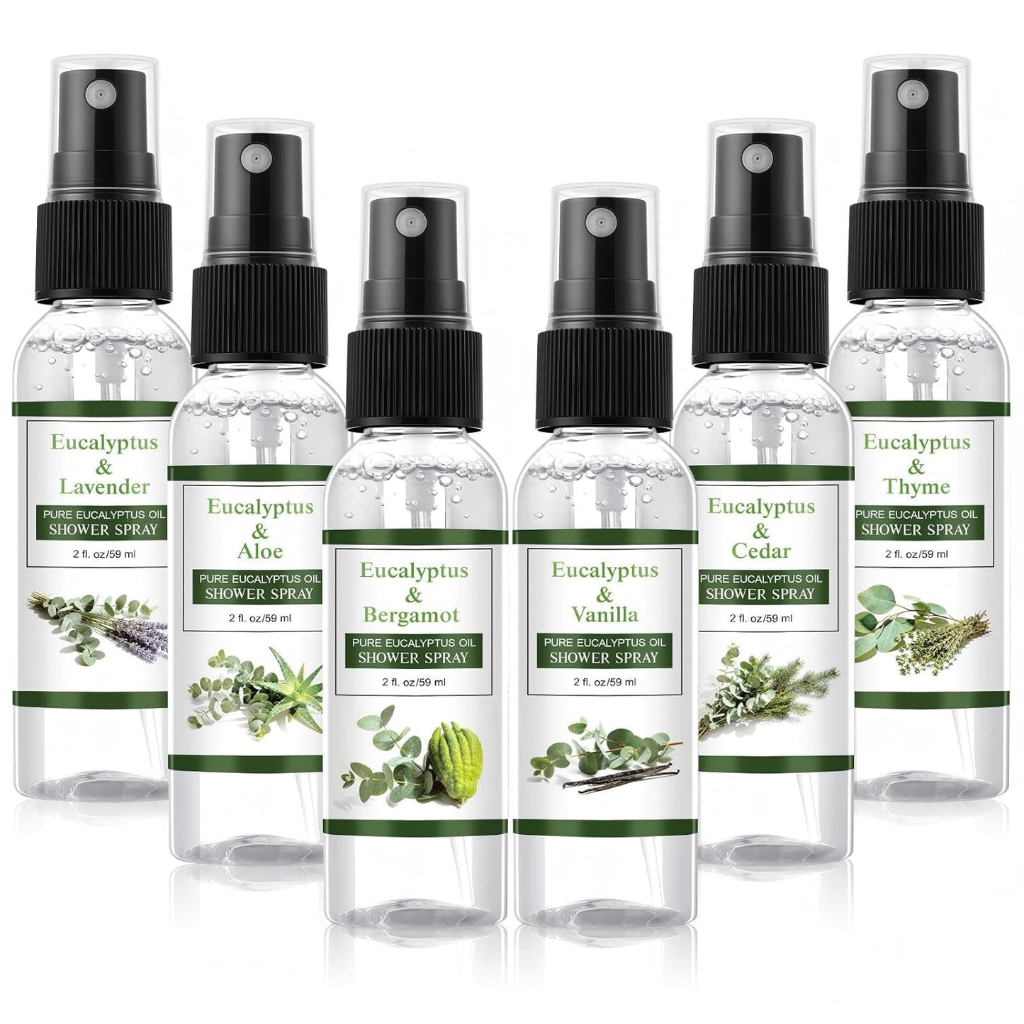 Frienda 6 Pack Eucalyptus Shower Spray with Essential Oils Portable Travel Eucalyptus Blends Mist Spray for Spa and Sauna Steam Room Aromatherapy for Women Teacher Staff Employee Thank You Gifts 2oz