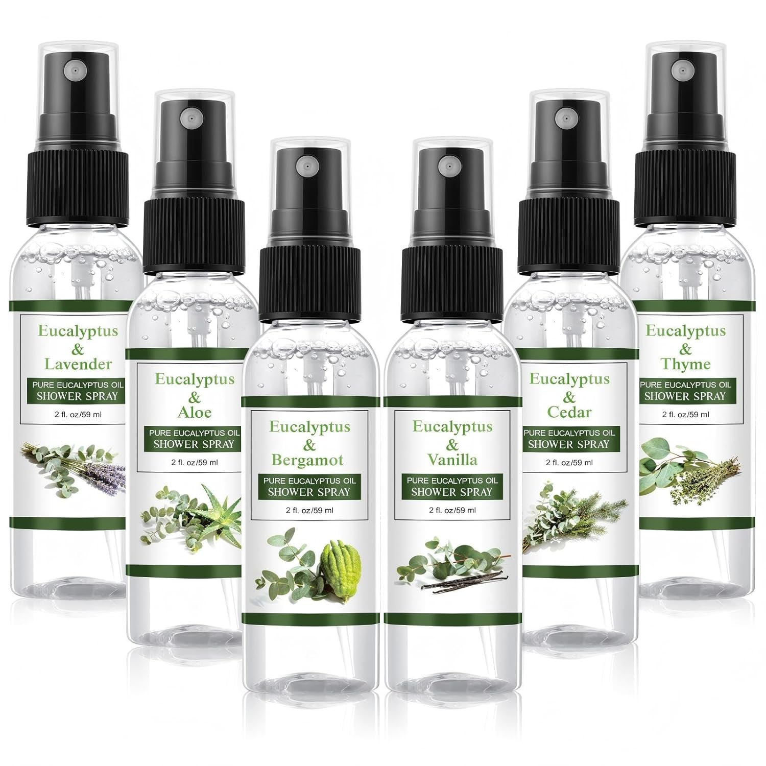 Frienda 6 Pack Eucalyptus Shower Spray with Essential Oils Portable Travel Eucalyptus Blends Mist Spray for Spa and Sauna Steam Room Aromatherapy for Women Teacher Staff Employee Thank You Gifts 2oz